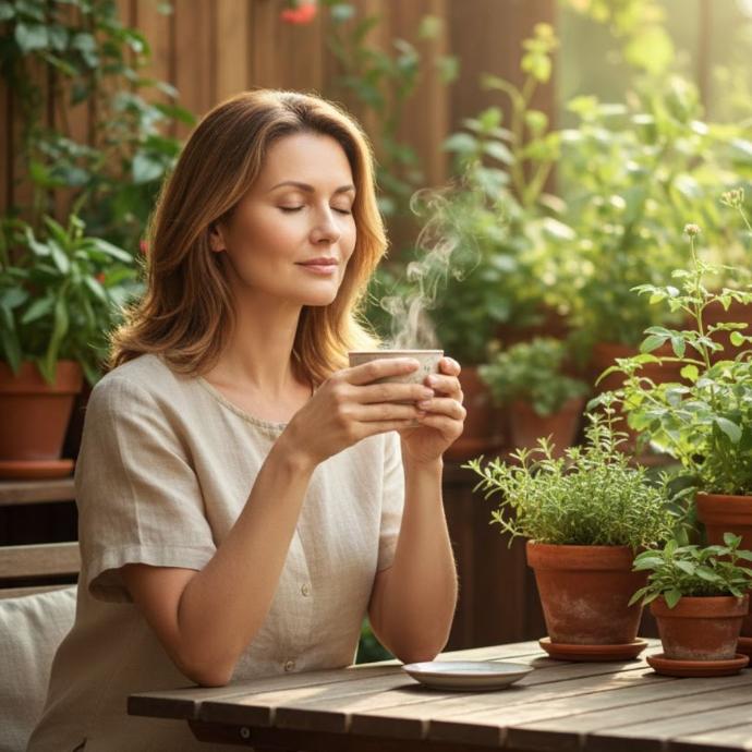 Cardo Mariano en cápsulas MegaPlus - Mujer Tomando vaso de té