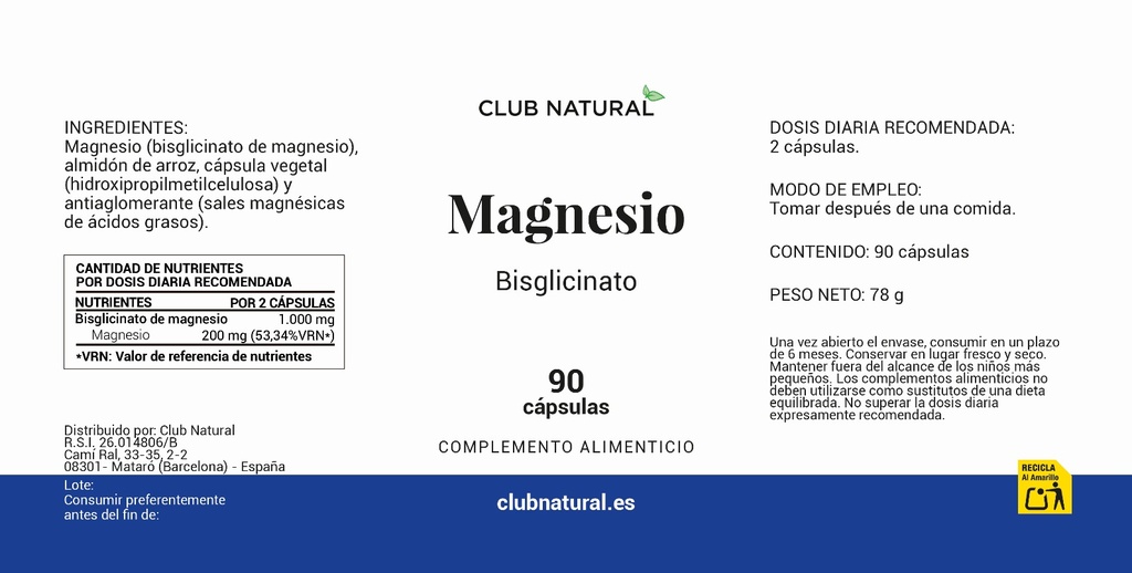 Magnesio Bisglicinato 90 cápsulas