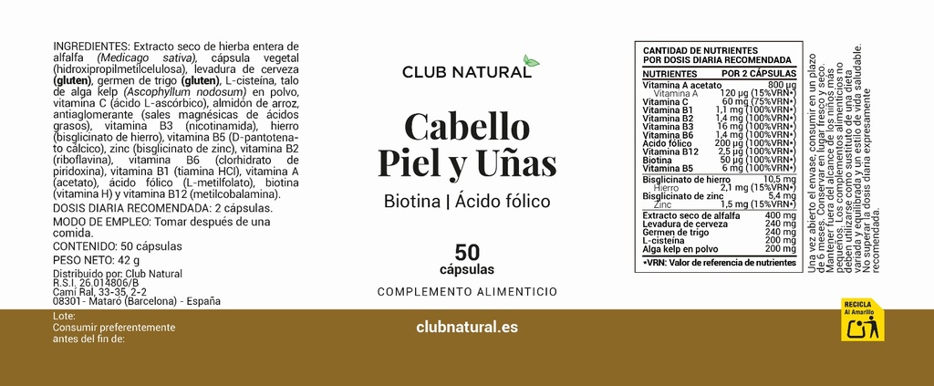 Cabello, piel y uñas 50 cápsulas