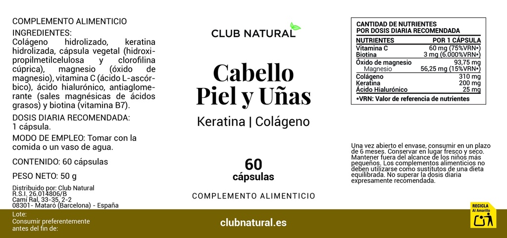 Cabello, piel y uñas Keratina PLUS 60 caps. NUEVO