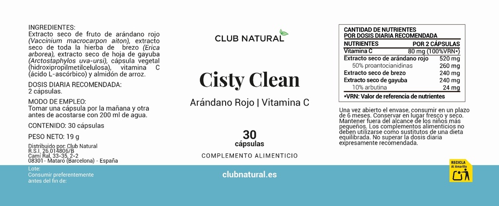 Cisty Clean 30 caps - Infección de orina