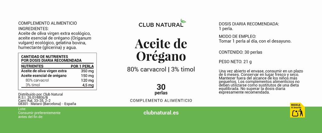 Perlas de aceite de Orégano Ecológico 30 perlas