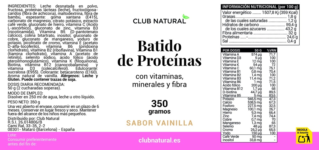 Batido de Proteinas Adelgazar 350gr.(Polvo)