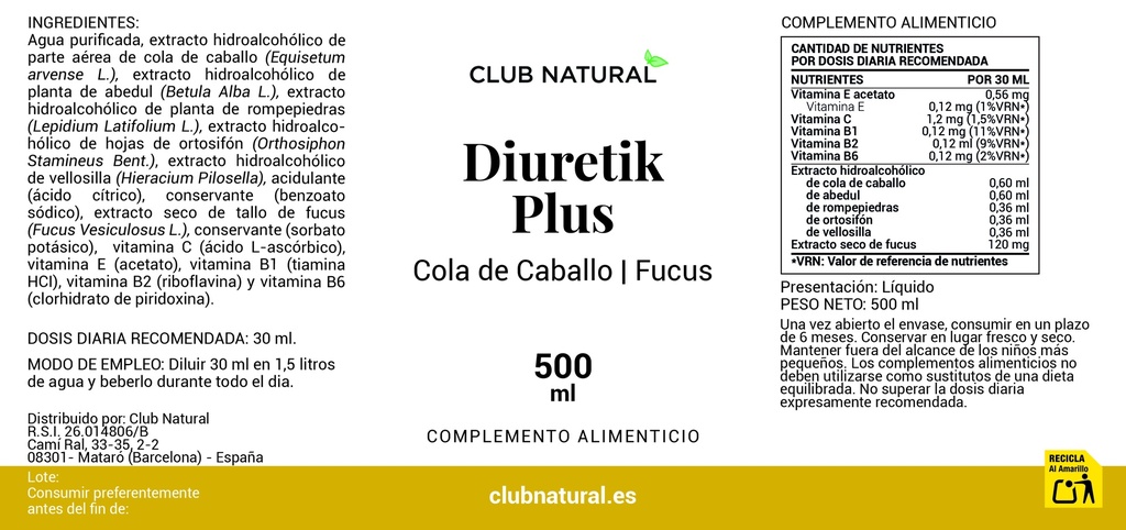 Jarabe Diuretik Plus 500ml - Diurético, eliminación de líquidos