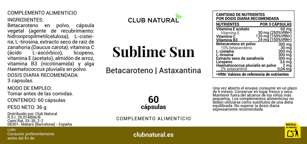 Bronceador Natural Sublime Sun 60 cápsulas